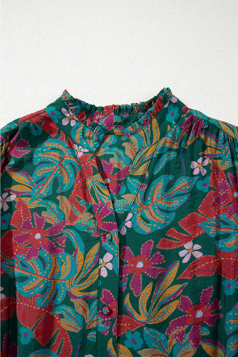 Retro Floral Print Ruffle Detail Belted Tiered Mini Dress